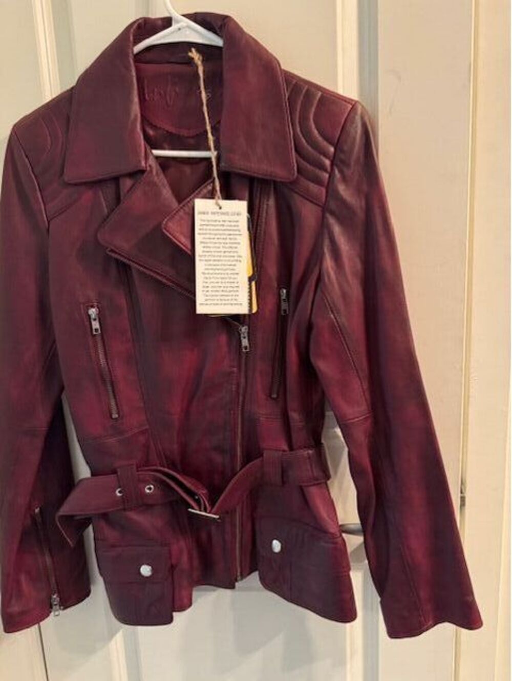Infinity Leather Motorcycle Jacket with Belt XL